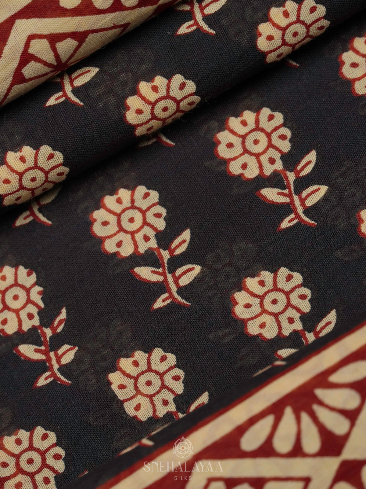 Black Jaipur Cotton Saree