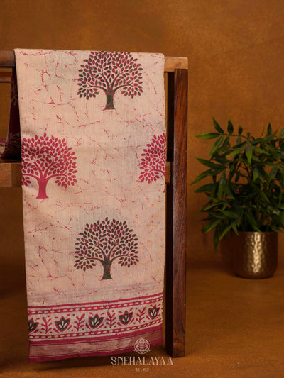 Cream Modal Silk Saree