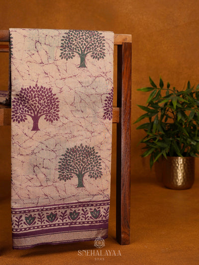 Cream Modal Silk Saree