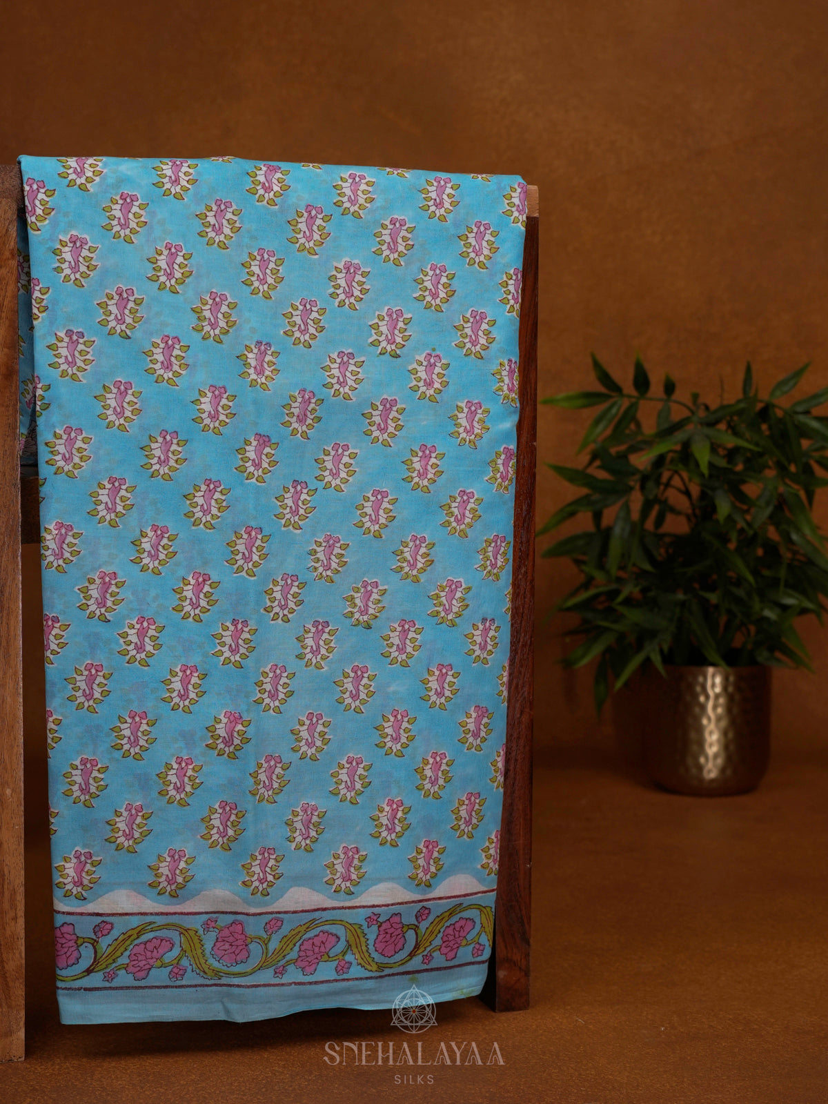 Sky Blue Jaipur Cotton Saree