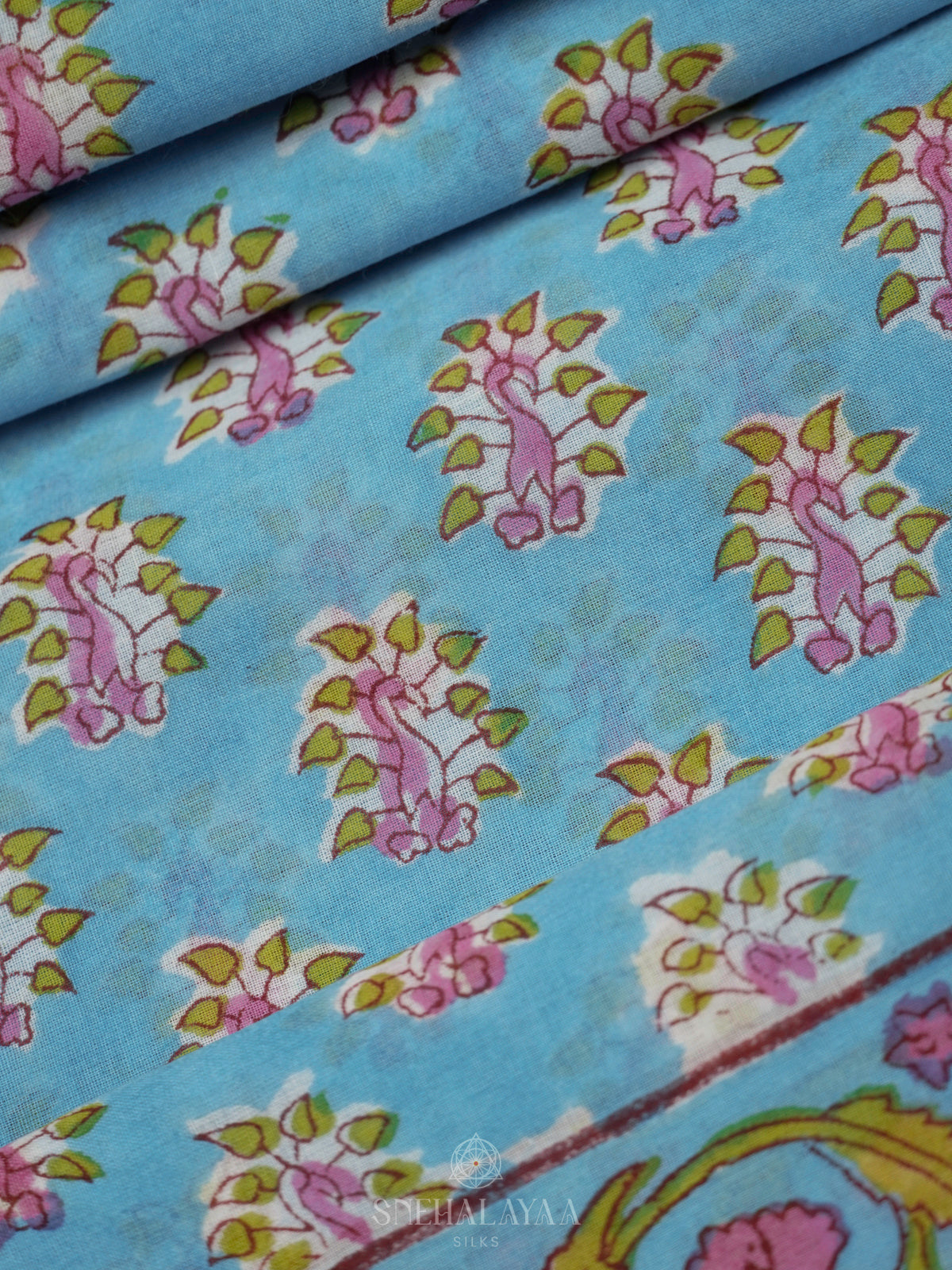 Sky Blue Jaipur Cotton Saree