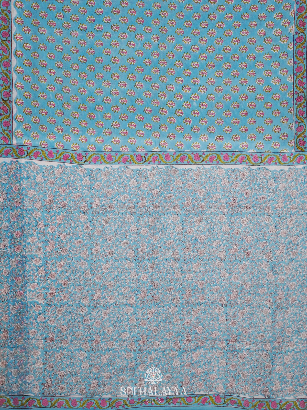 Sky Blue Jaipur Cotton Saree