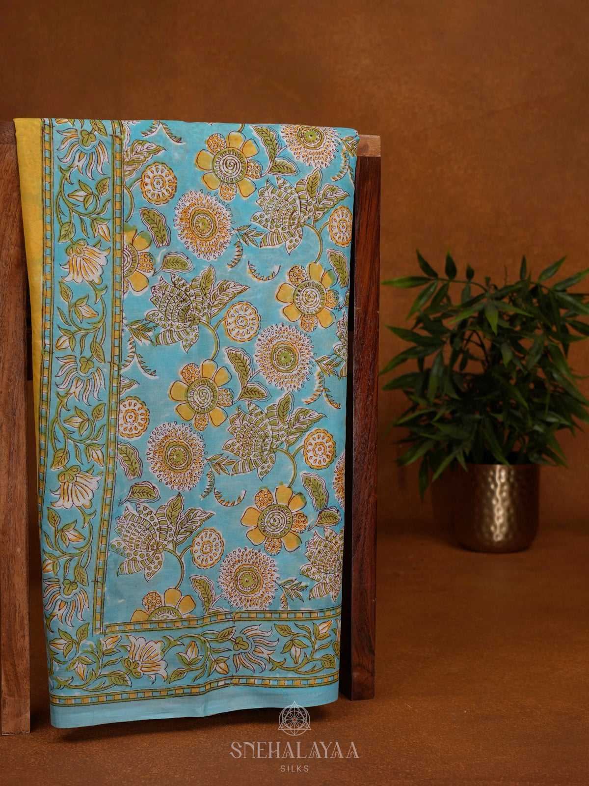 Sky Blue Jaipur Cotton Saree