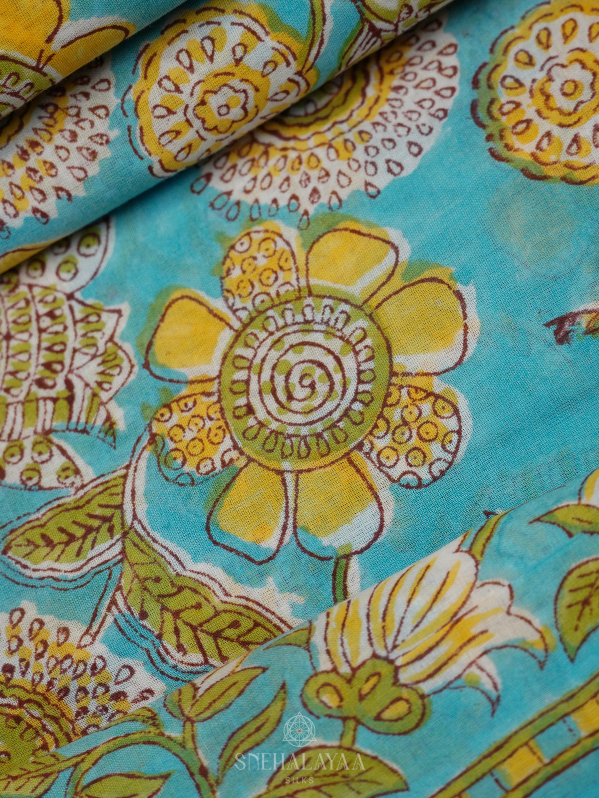 Sky Blue Jaipur Cotton Saree