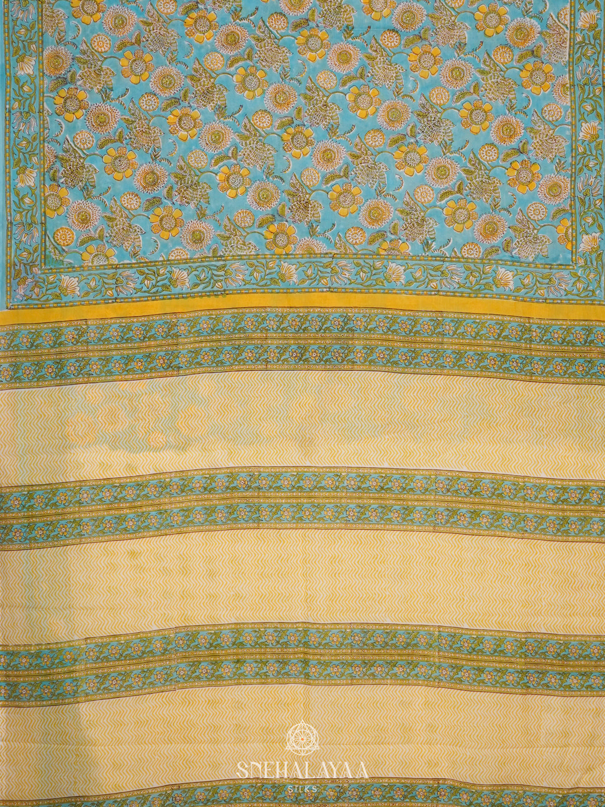 Sky Blue Jaipur Cotton Saree
