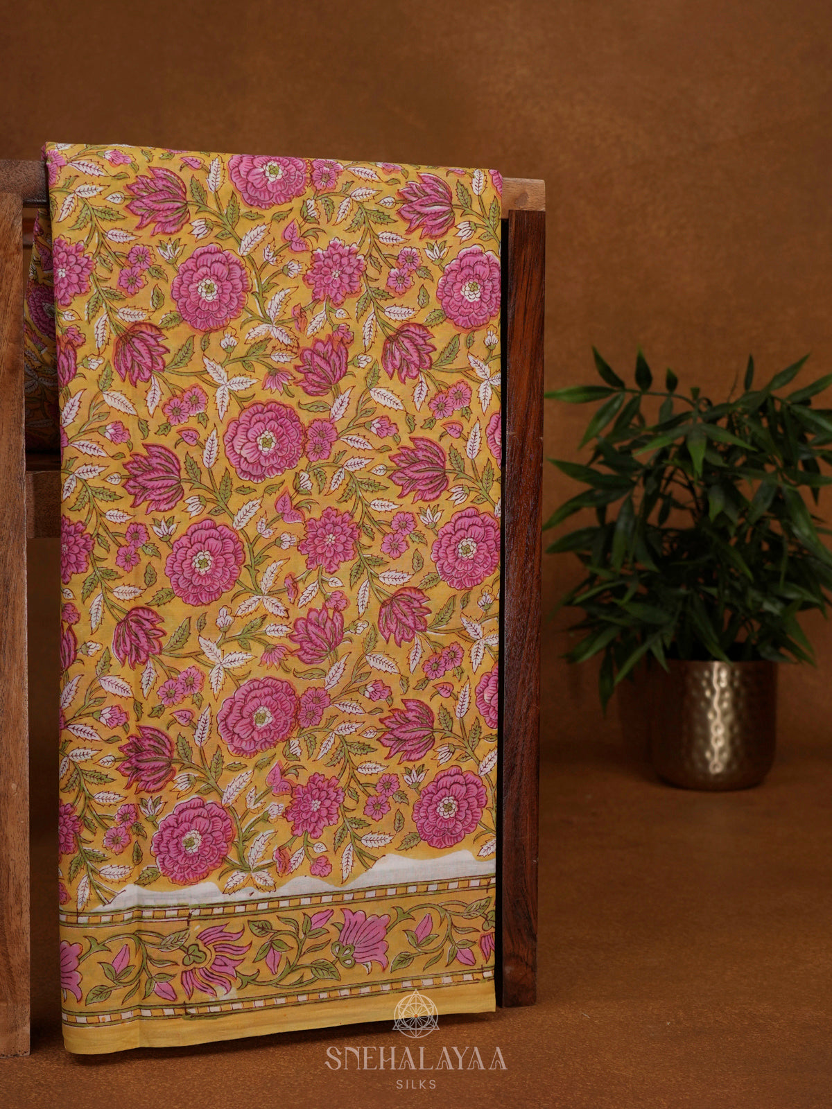 Pale Yellow Jaipur Cotton Saree