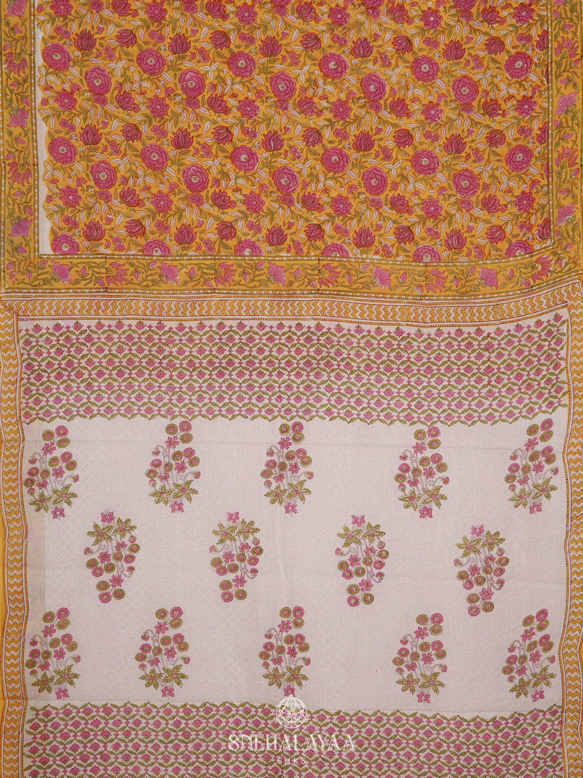 Pale Yellow Jaipur Cotton Saree