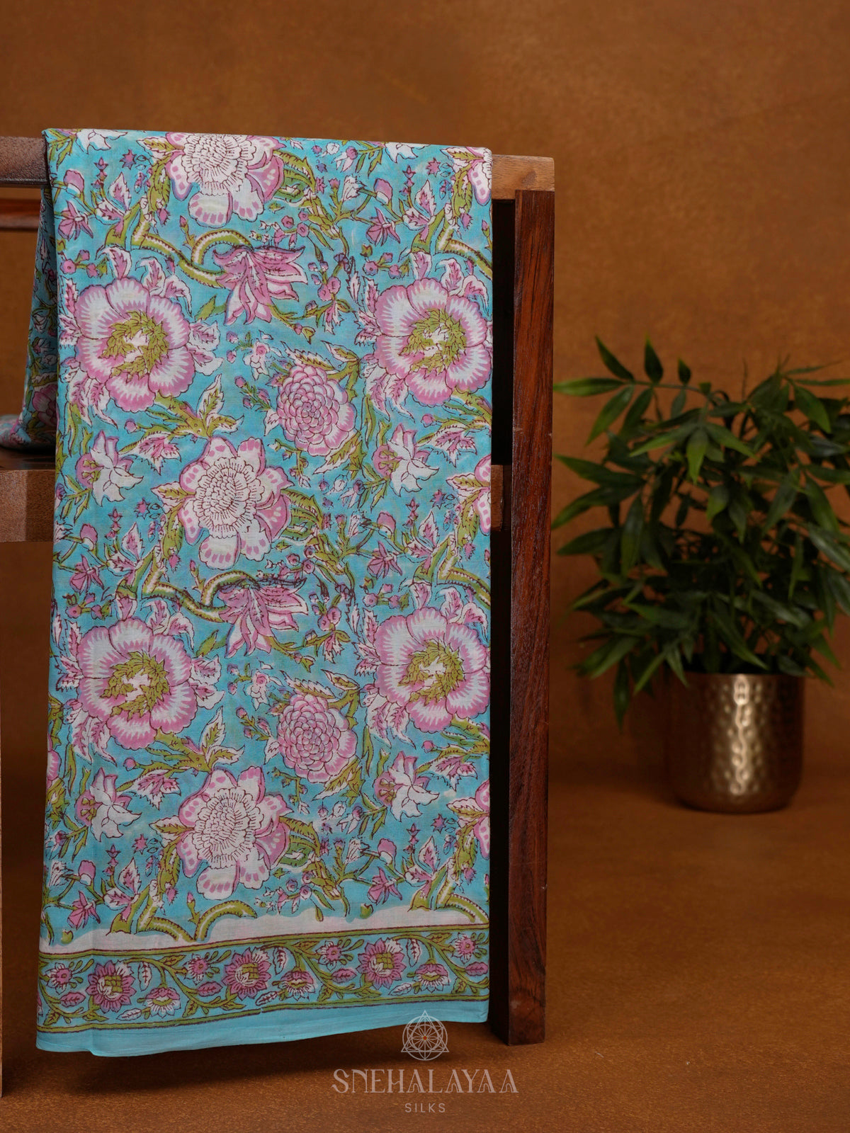 Sky Blue Jaipur Cotton Saree