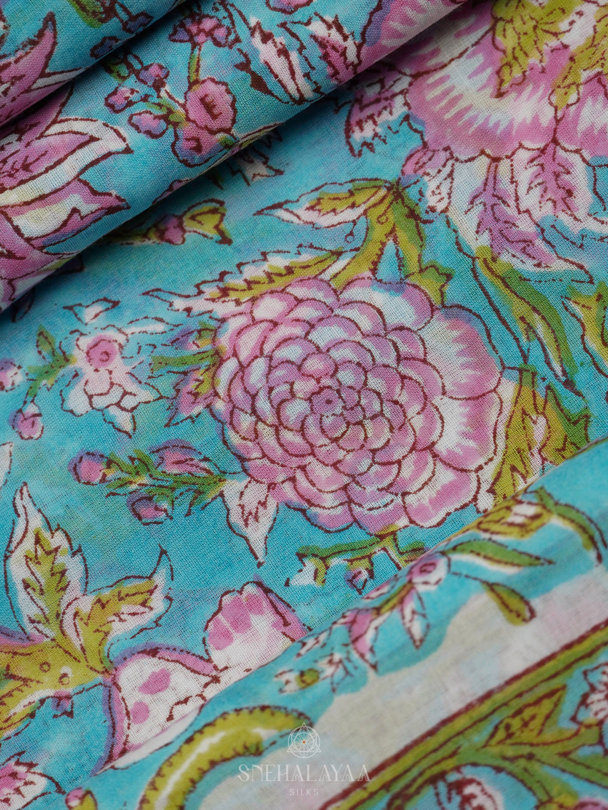Sky Blue Jaipur Cotton Saree