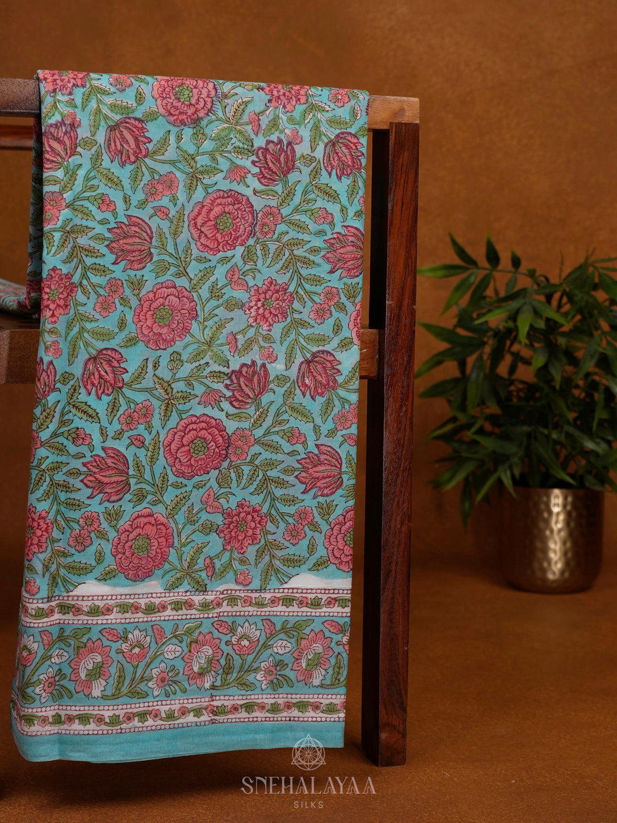 Pale Blue Jaipur Cotton Saree