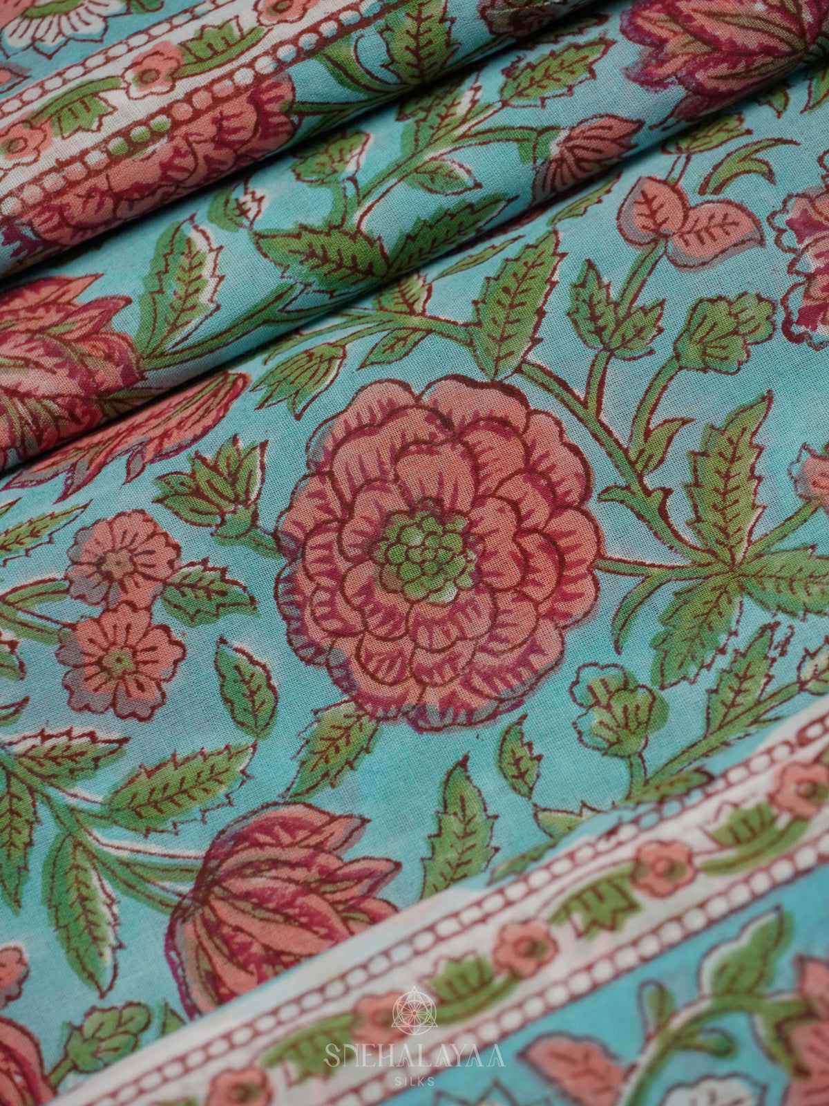 Pale Blue Jaipur Cotton Saree