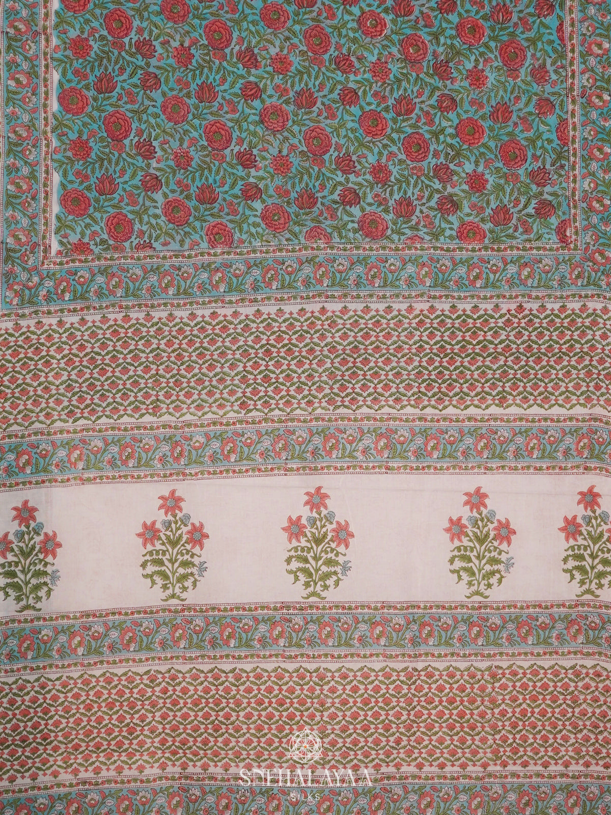 Pale Blue Jaipur Cotton Saree