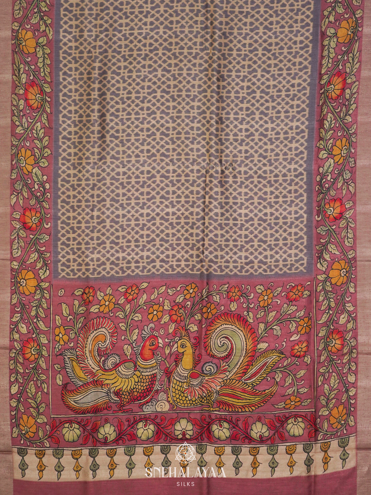 Beige Tussar Saree