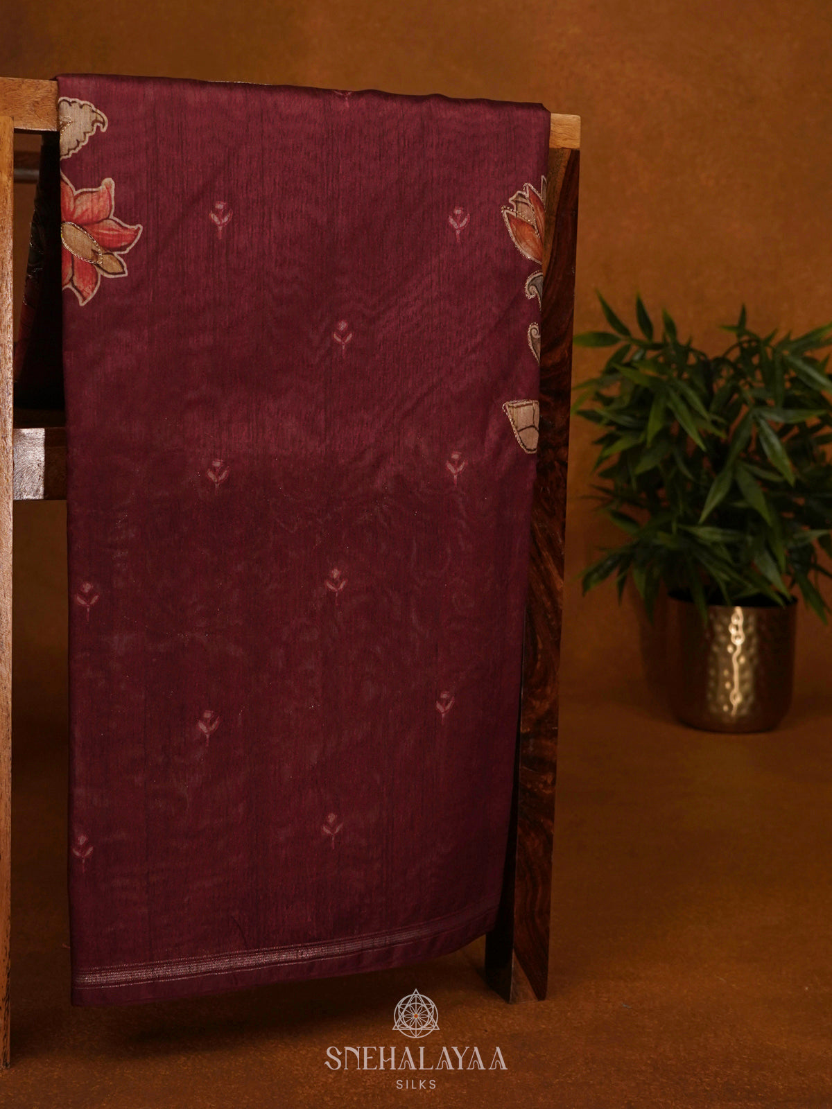Maroon Tussar Saree