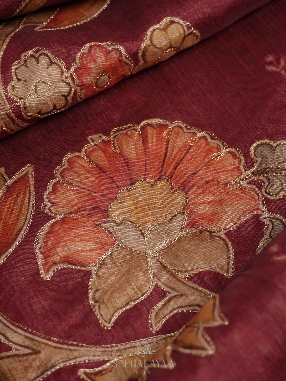 Maroon Tussar Saree