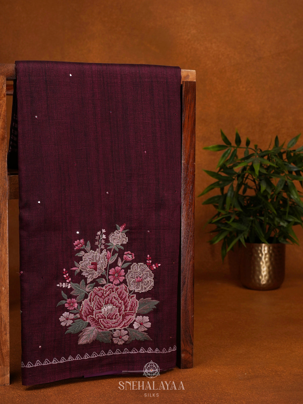 Burgundy Tussar Saree