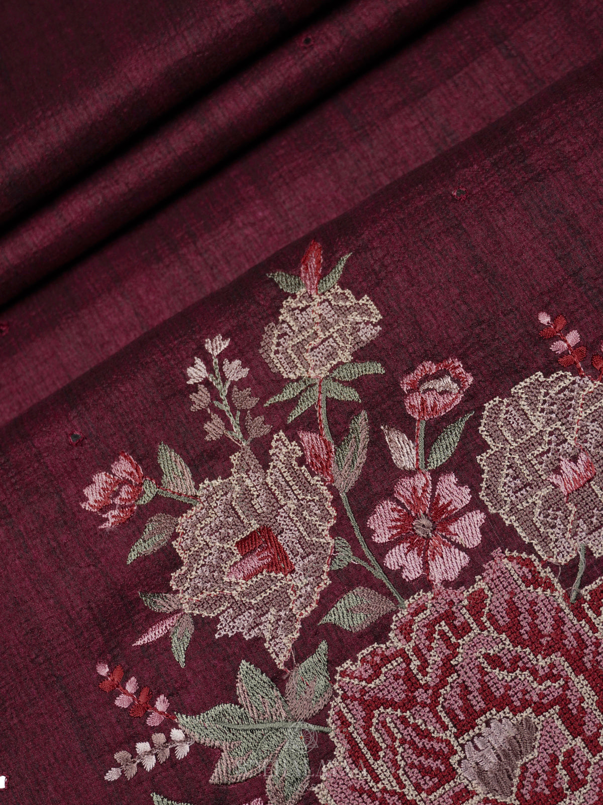 Burgundy Tussar Saree