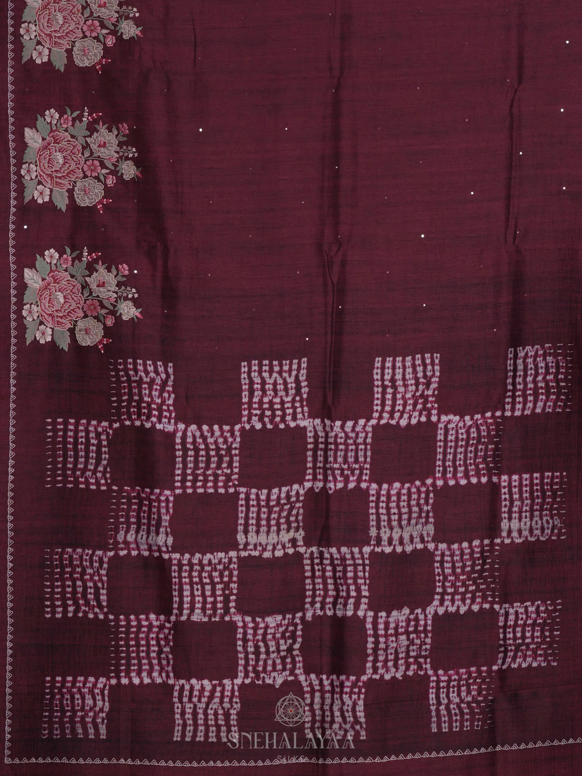 Burgundy Tussar Saree