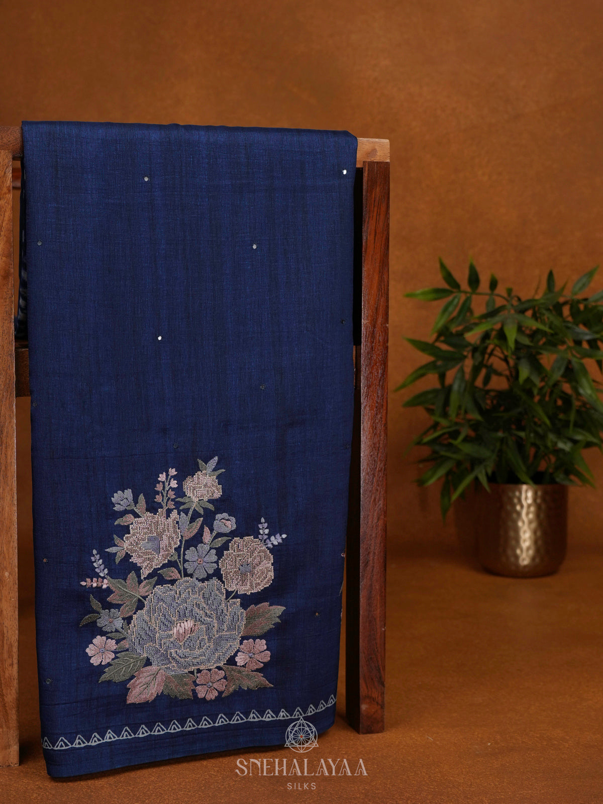 Navy Blue Tussar Saree