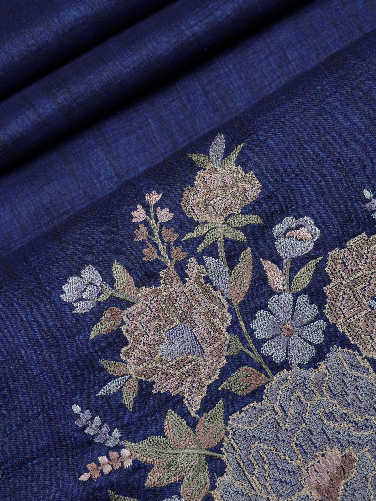 Navy Blue Tussar Saree