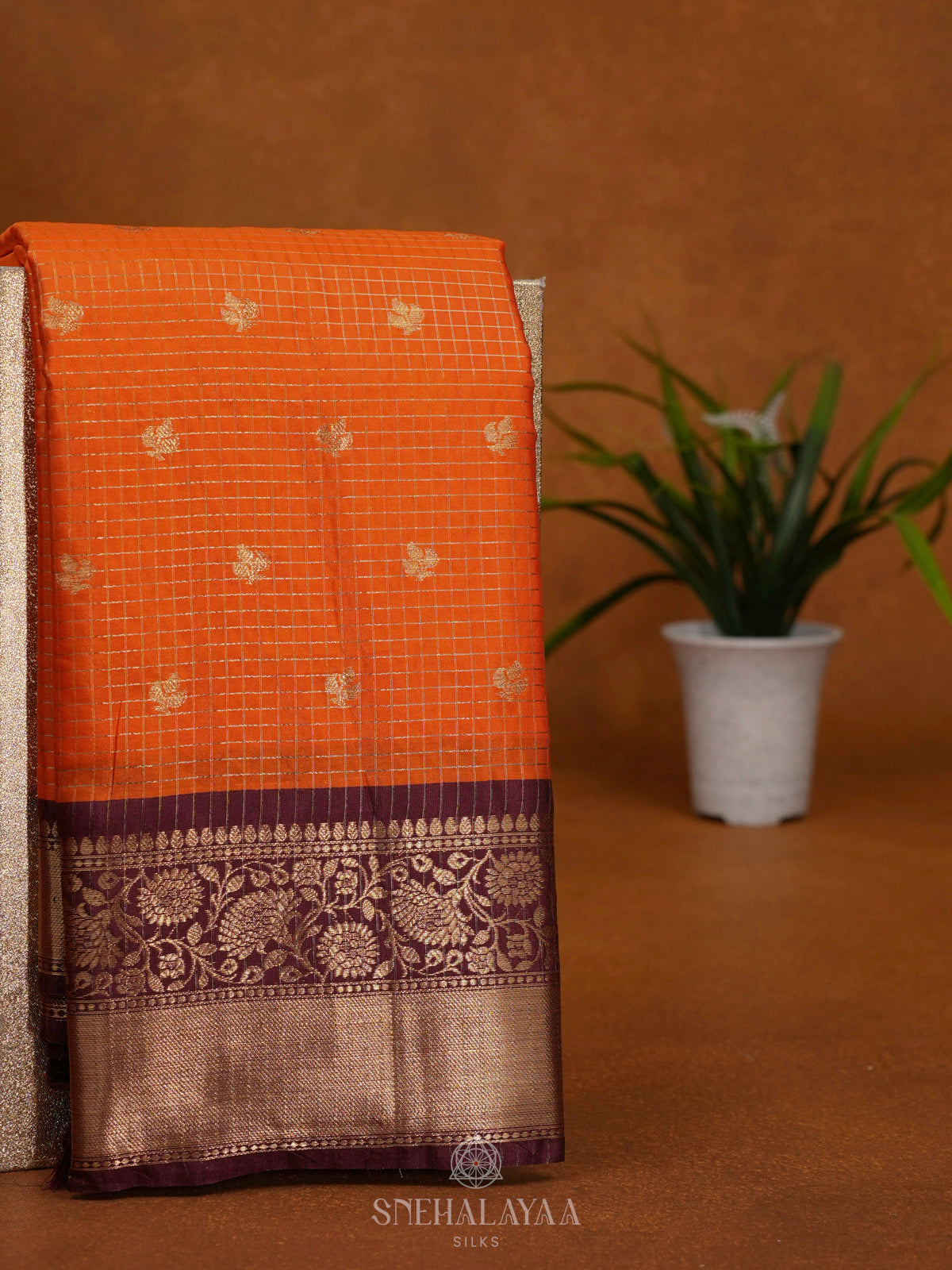 Orange Art Silk Saree