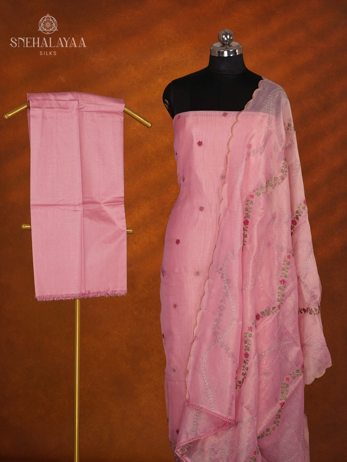 Pale Pink Tussar Silk 3-Piece Salwar Suit Material