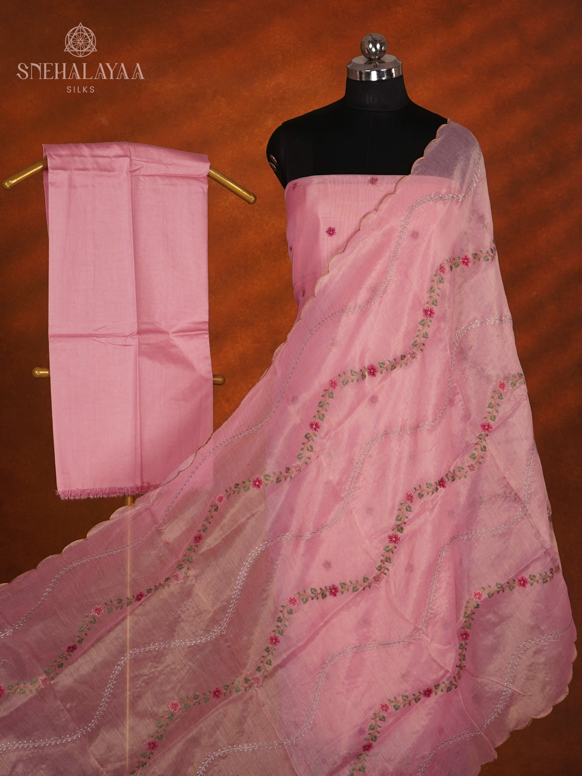Pale Pink Tussar Silk 3-Piece Salwar Suit Material