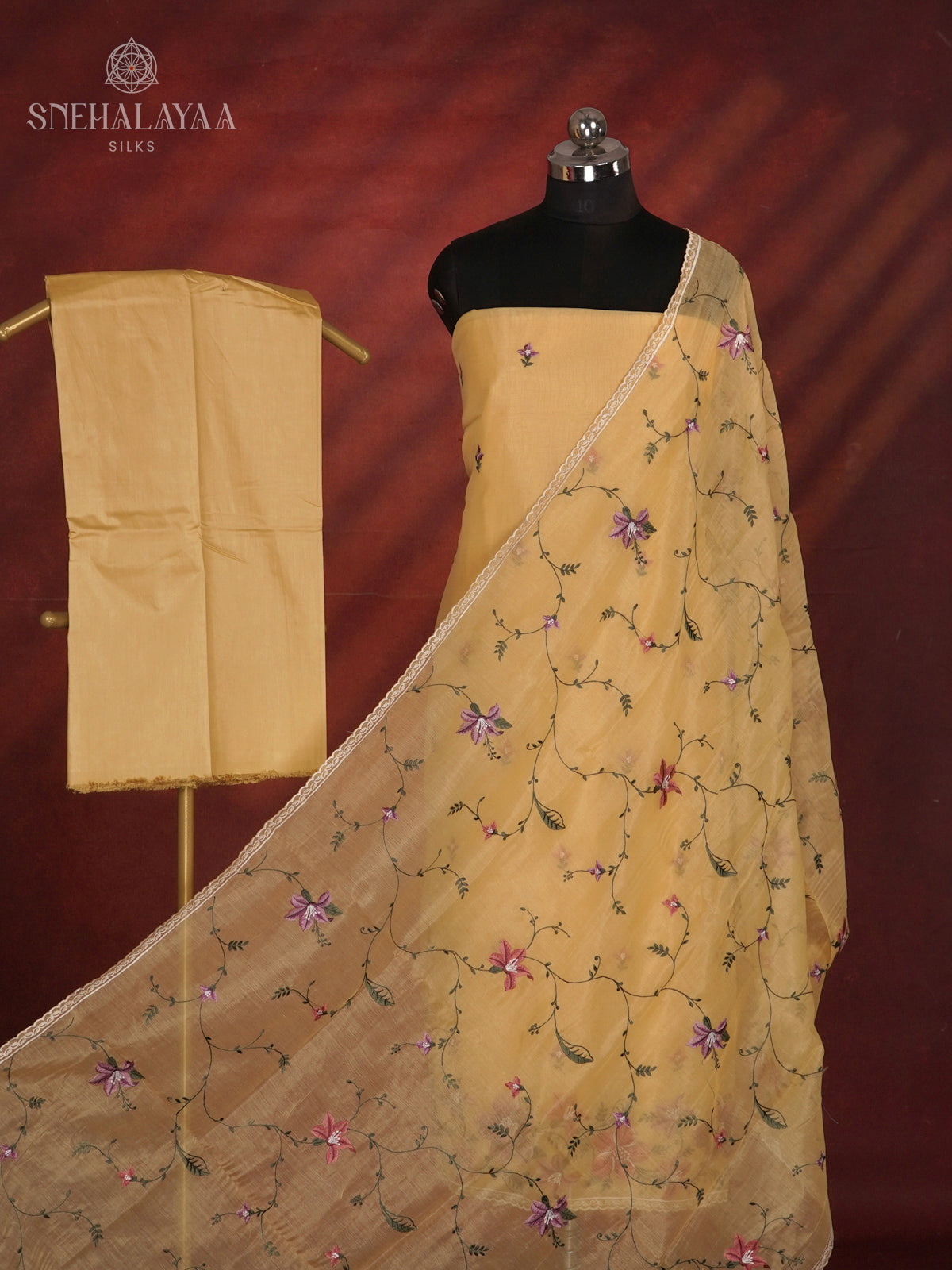 Yellow Tussar Silk 3-Piece Salwar Suit Material