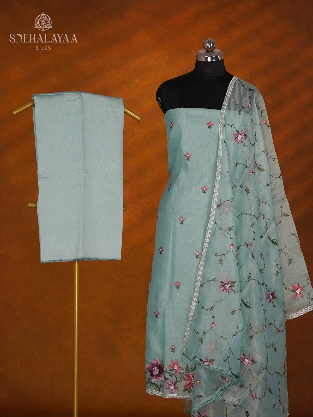 Blue Tussar Silk 3-Piece Salwar Suit Material