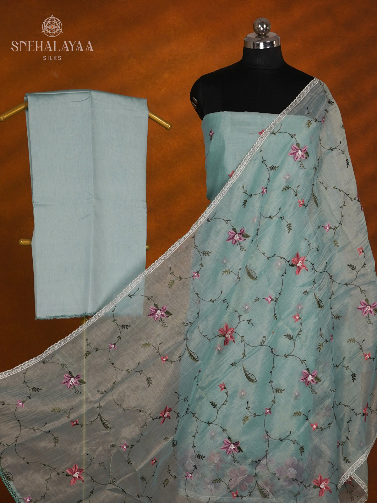 Blue Tussar Silk 3-Piece Salwar Suit Material
