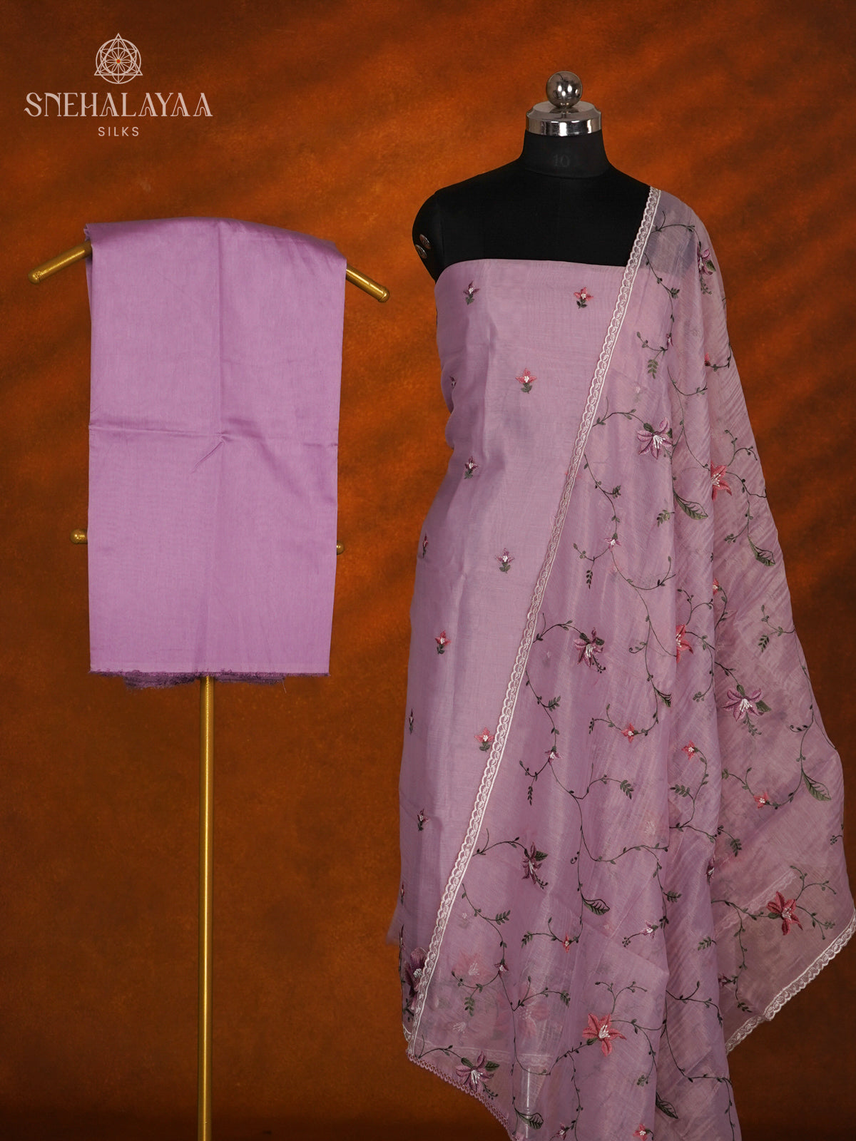 Lilac Tussar Silk 3-Piece Salwar Suit Material