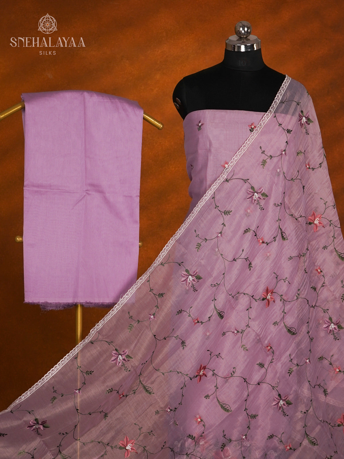 Lilac Tussar Silk 3-Piece Salwar Suit Material