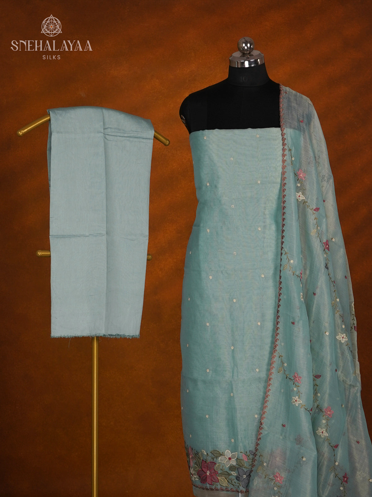 Blue Tussar Silk 3-Piece Salwar Suit Material