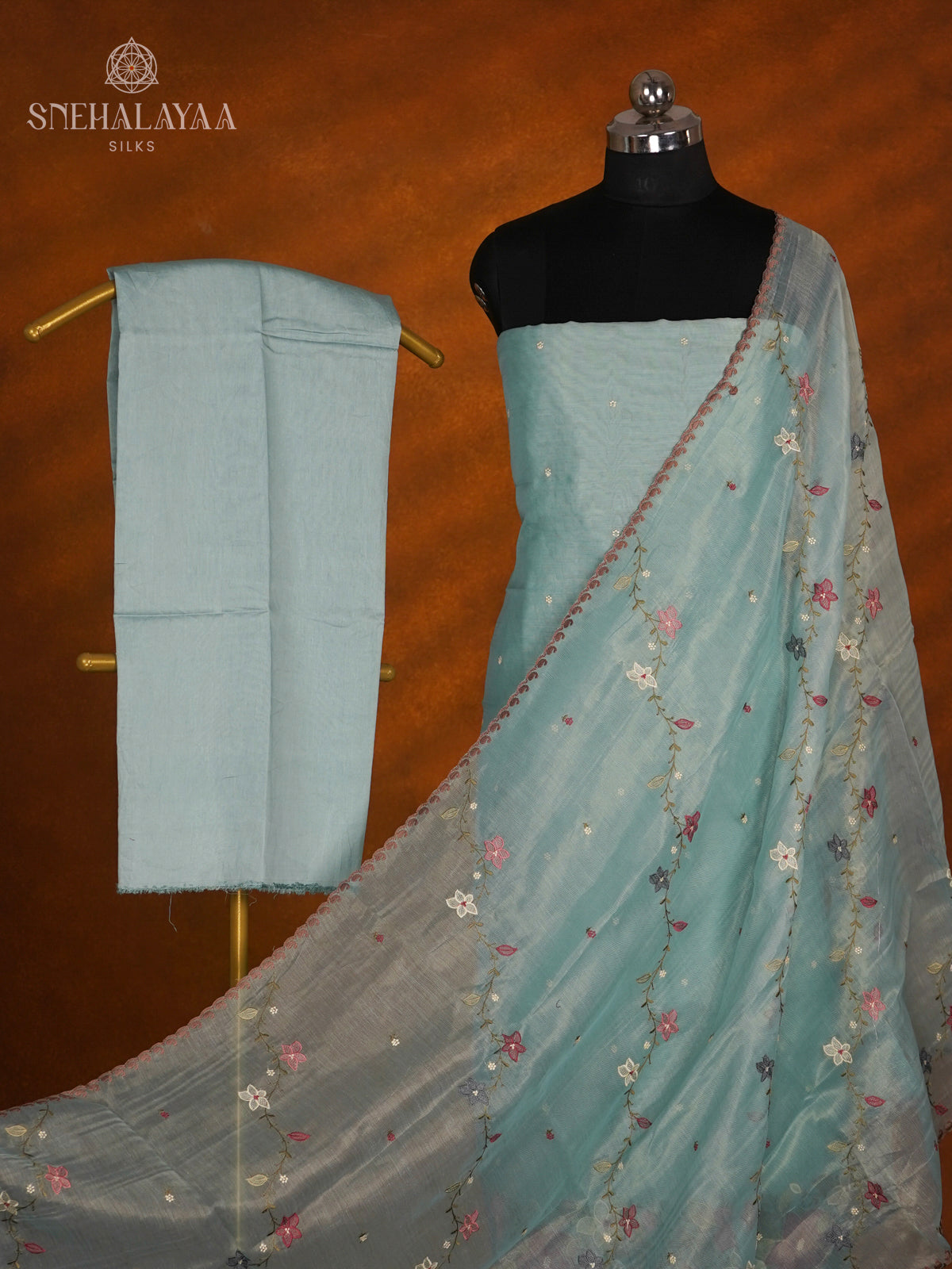 Blue Tussar Silk 3-Piece Salwar Suit Material