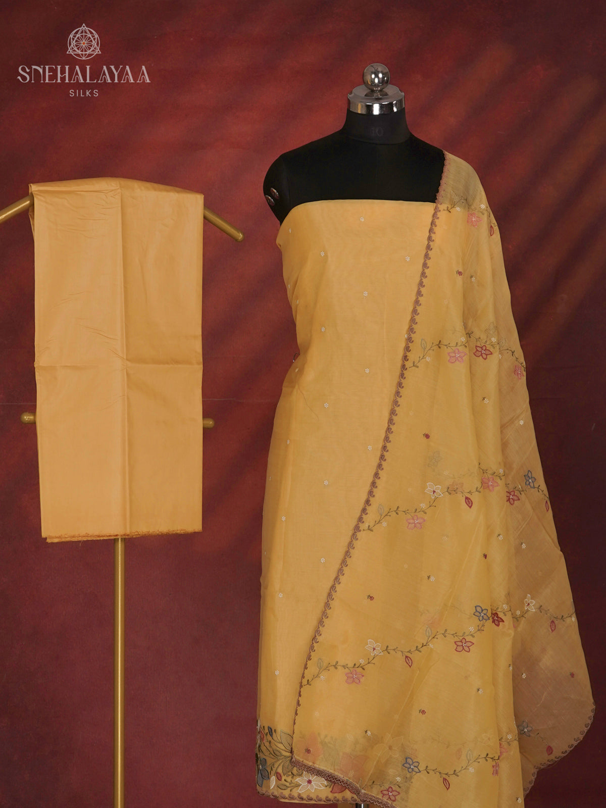 Yellow Tussar Silk 3-Piece Salwar Suit Material