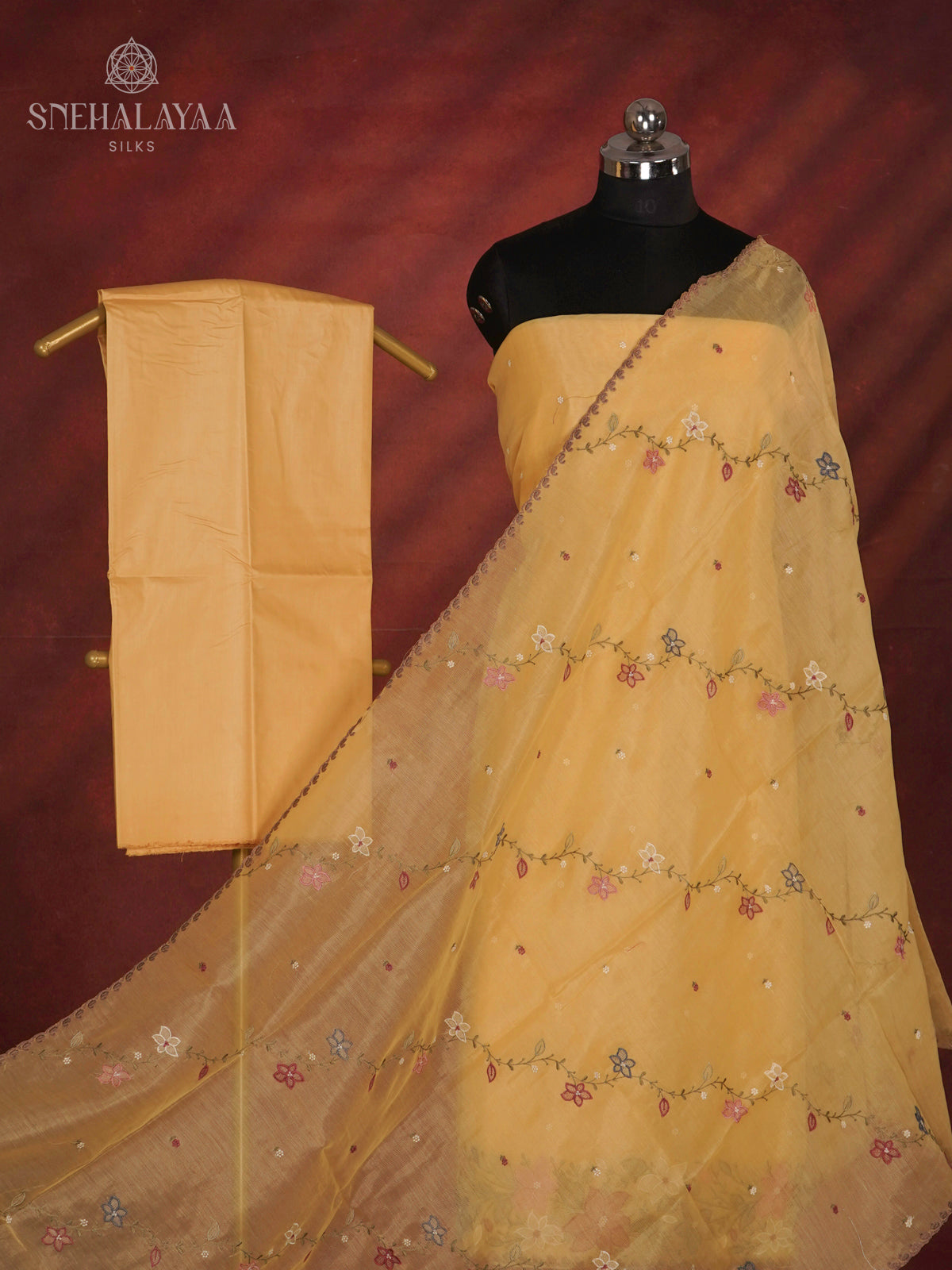 Yellow Tussar Silk 3-Piece Salwar Suit Material