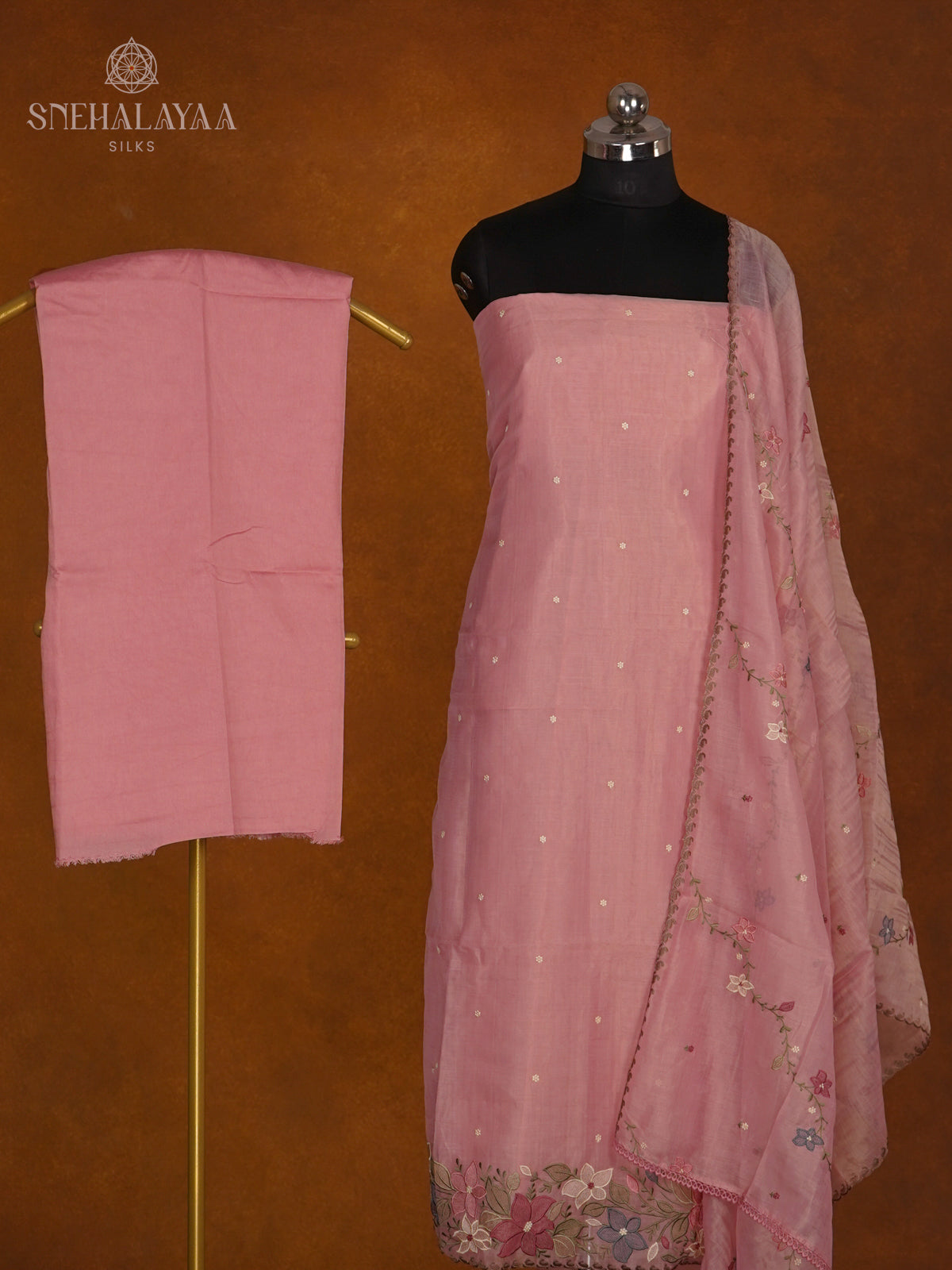 Peach Tussar Silk 3-Piece Salwar Suit Material