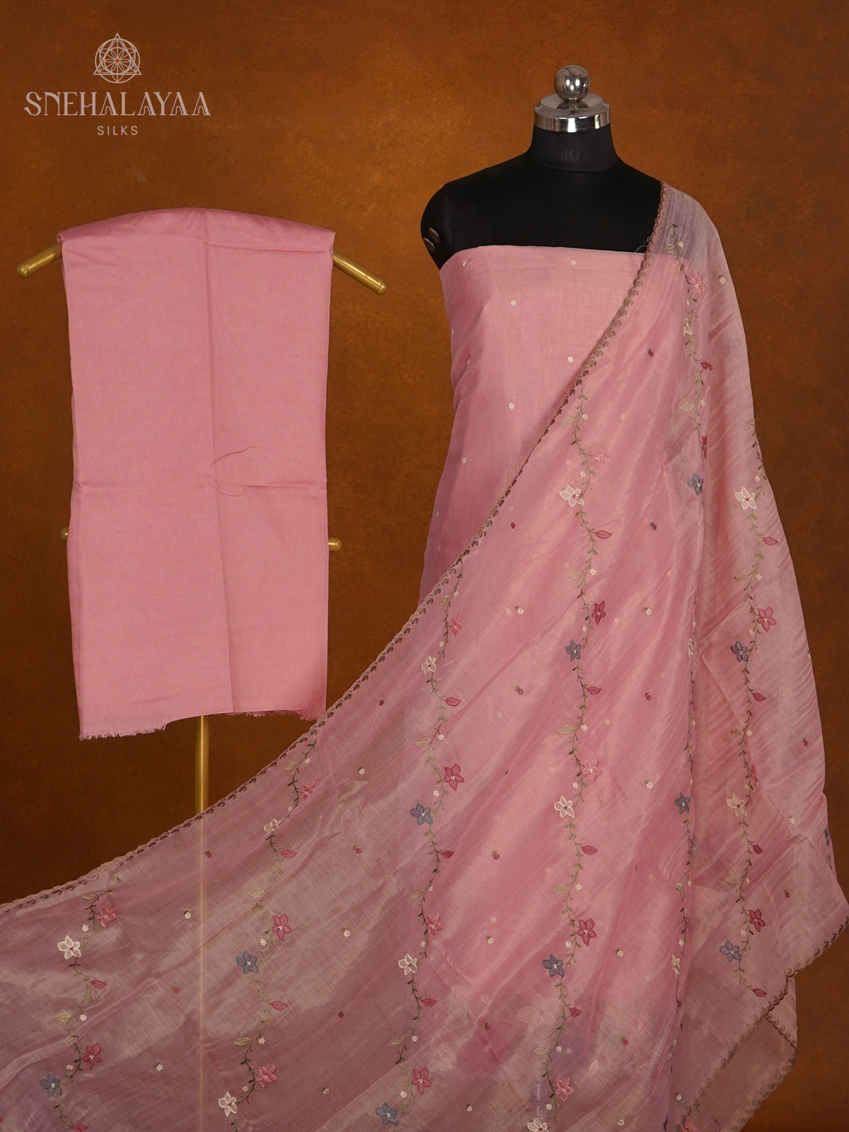Peach Tussar Silk 3-Piece Salwar Suit Material