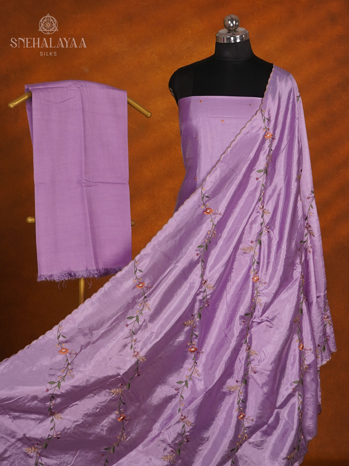 Lavender Tussar Silk 3-Piece Salwar Suit Material