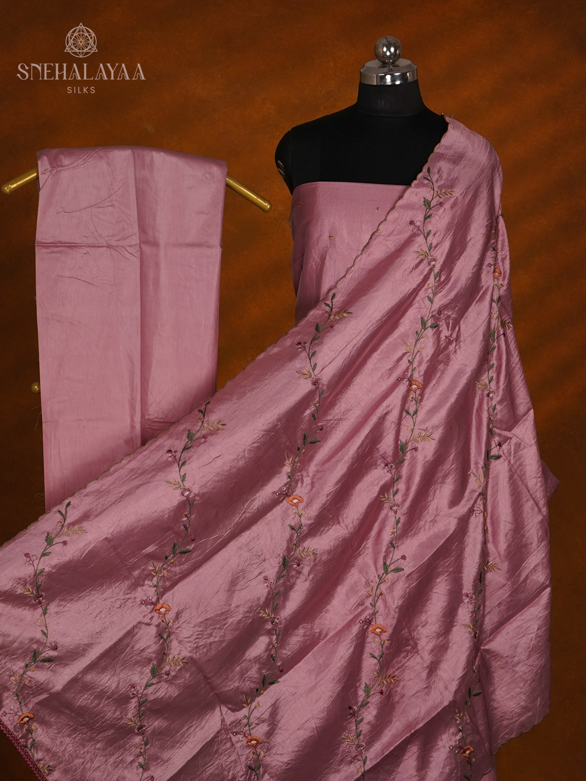 Mauve Pink Tussar Silk 3-Piece Salwar Suit Material