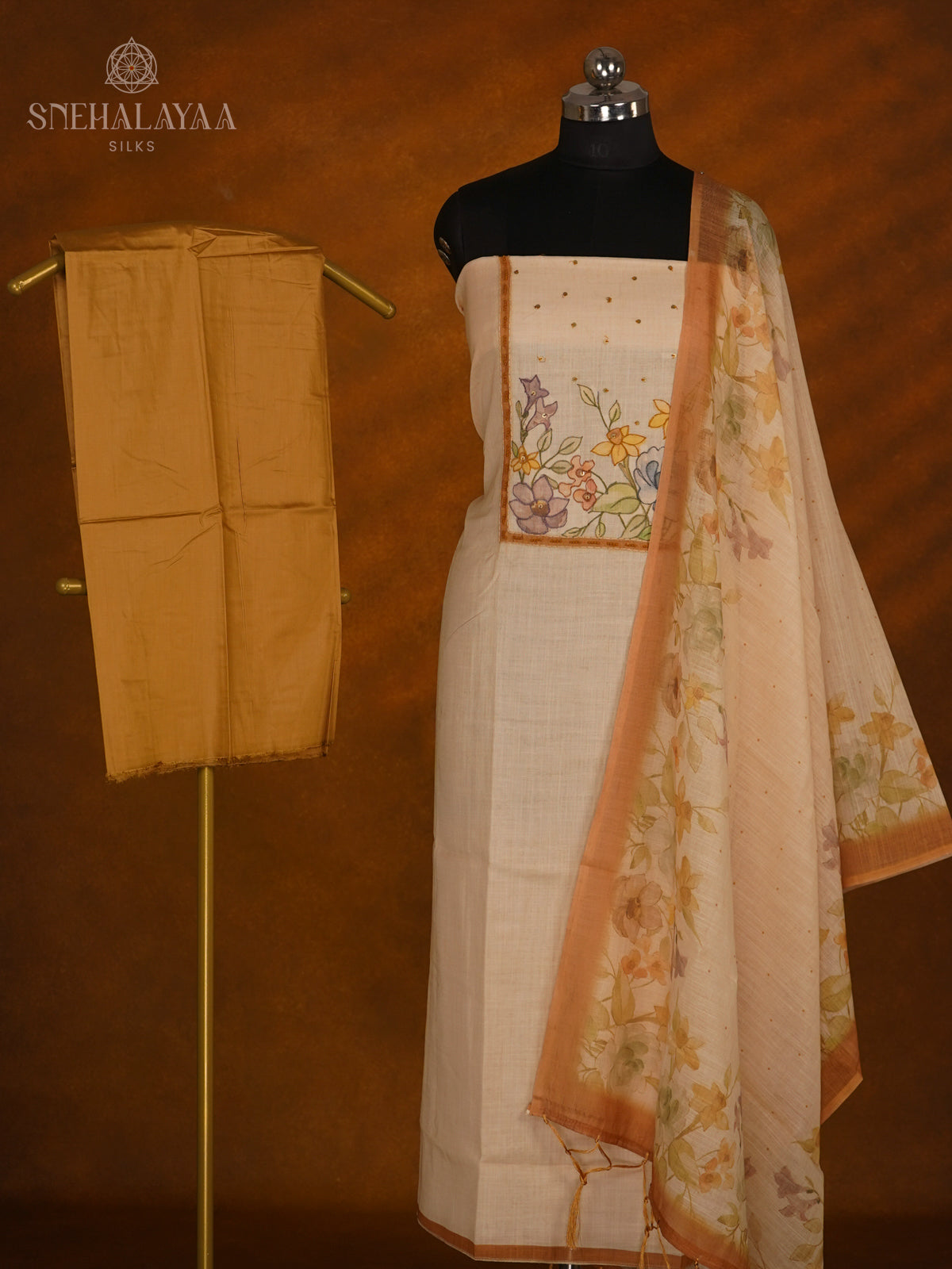 Cream Jute Cotton 3-Piece Salwar Suit Material