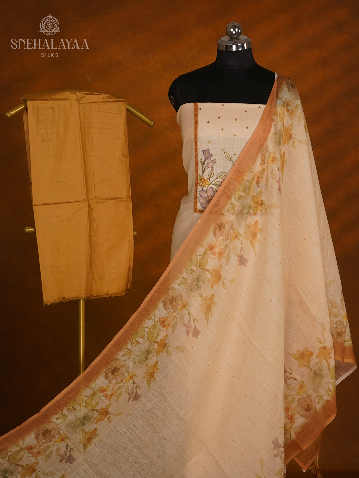 Cream Jute Cotton 3-Piece Salwar Suit Material