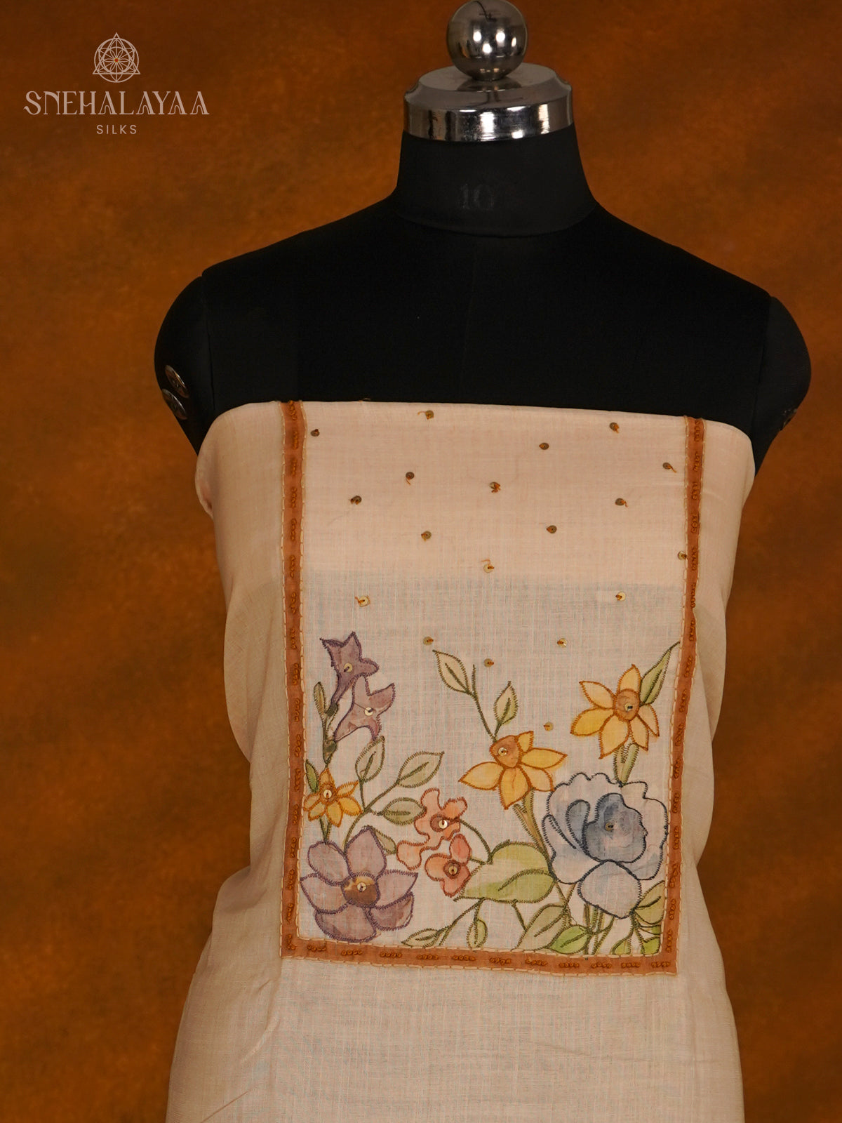 Cream Jute Cotton 3-Piece Salwar Suit Material