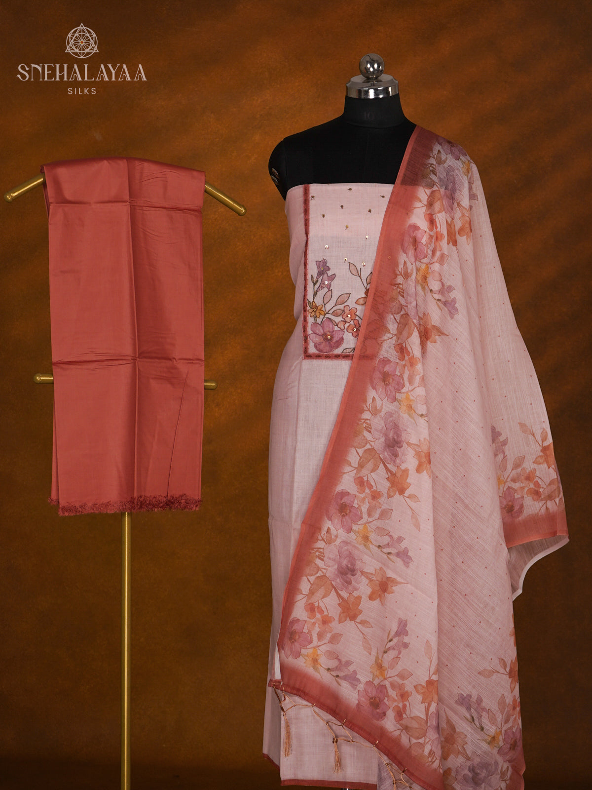 Pale Pink Jute Cotton 3-Piece Salwar Suit Material