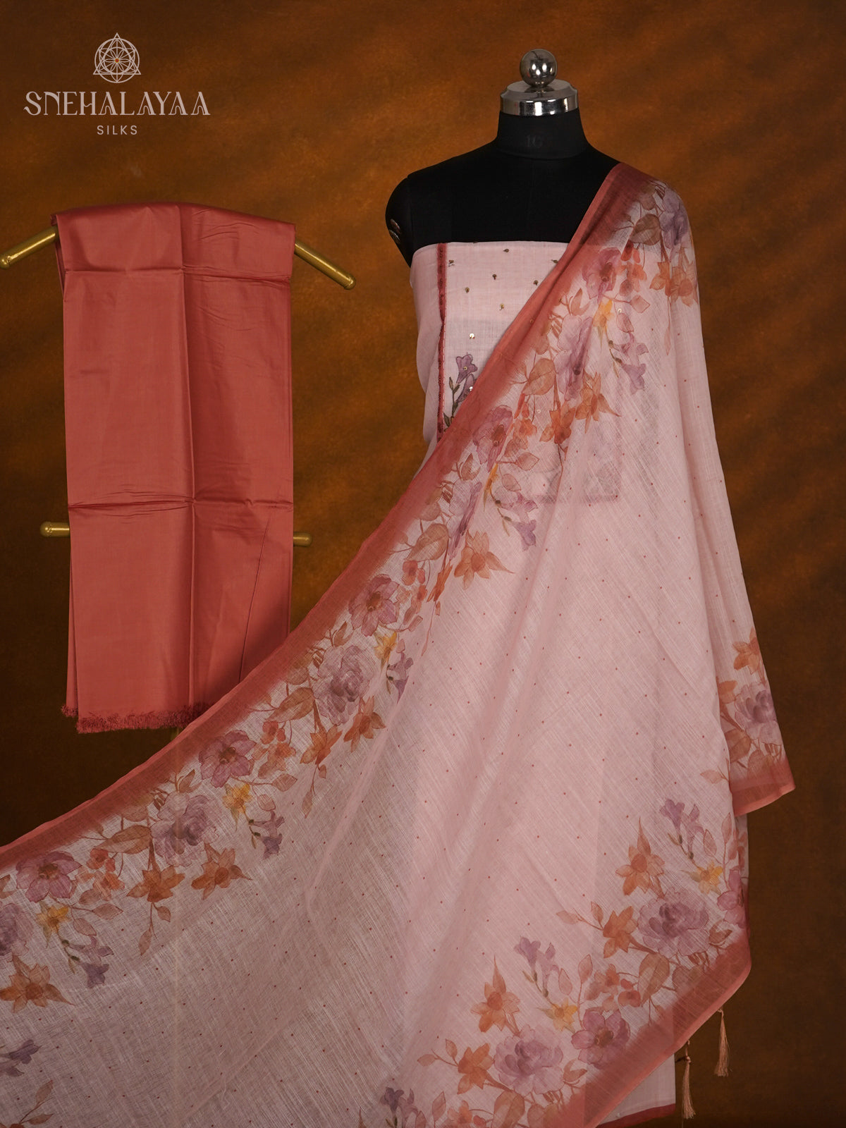 Pale Pink Jute Cotton 3-Piece Salwar Suit Material
