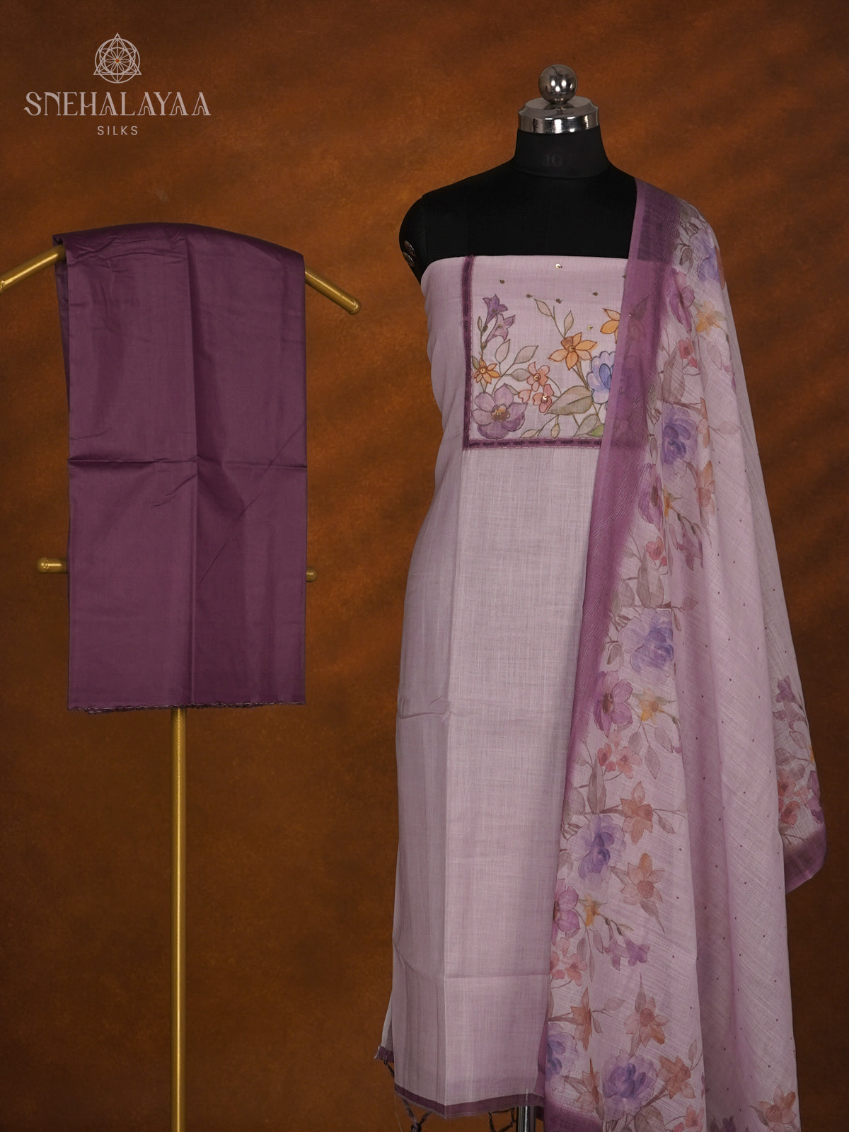 Lilac Jute Cotton 3-Piece Salwar Suit Material