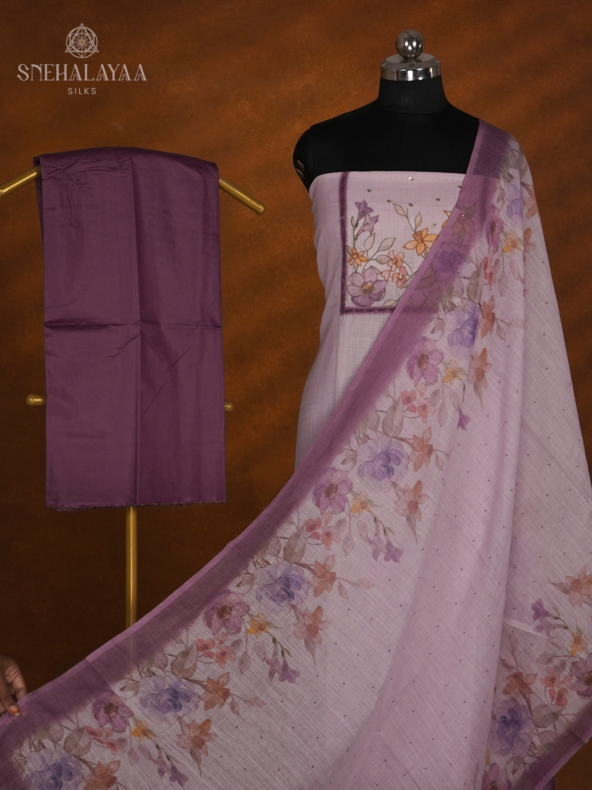 Lilac Jute Cotton 3-Piece Salwar Suit Material