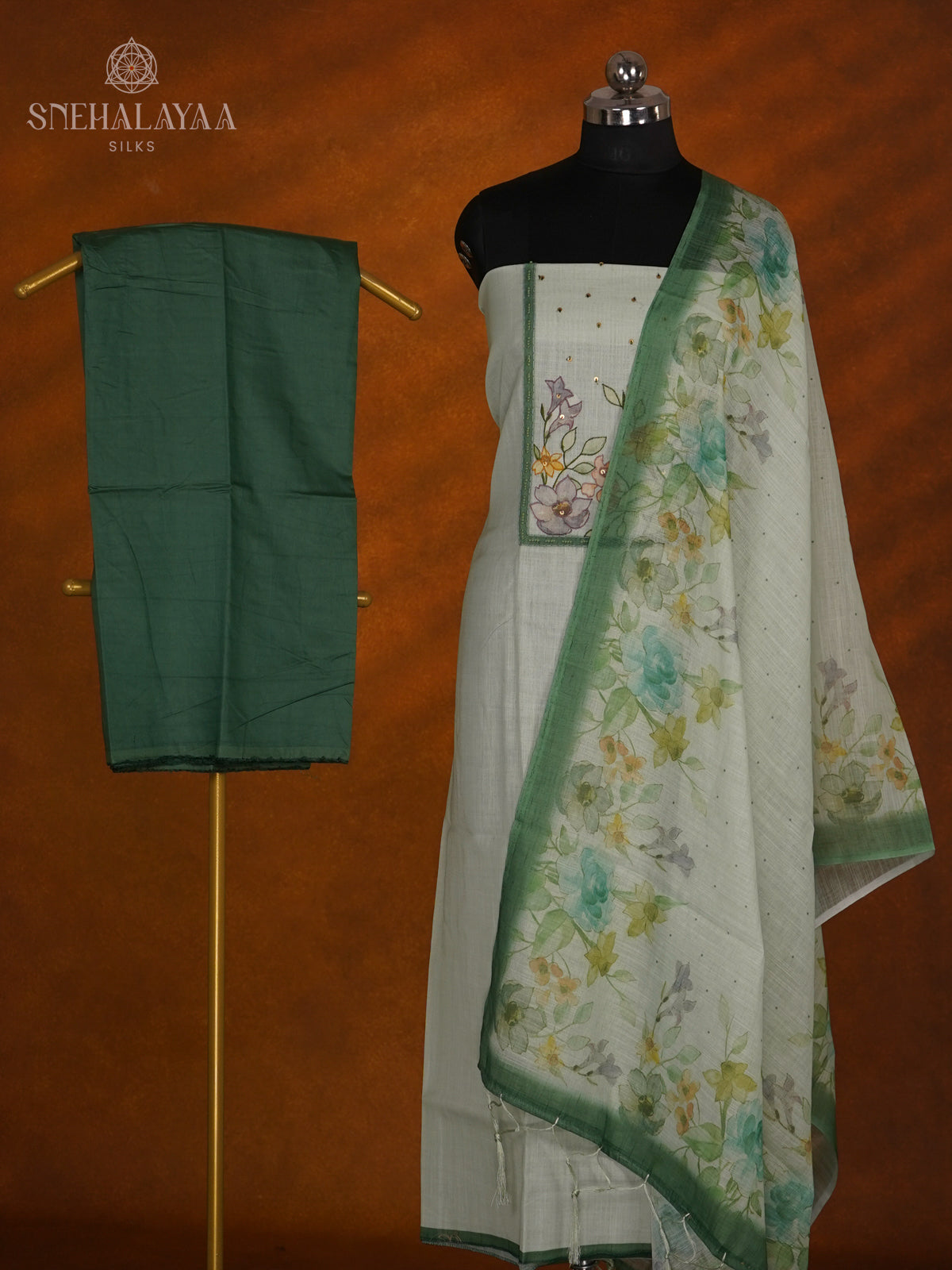 Pale Green Jute Cotton 3-Piece Salwar Suit Material