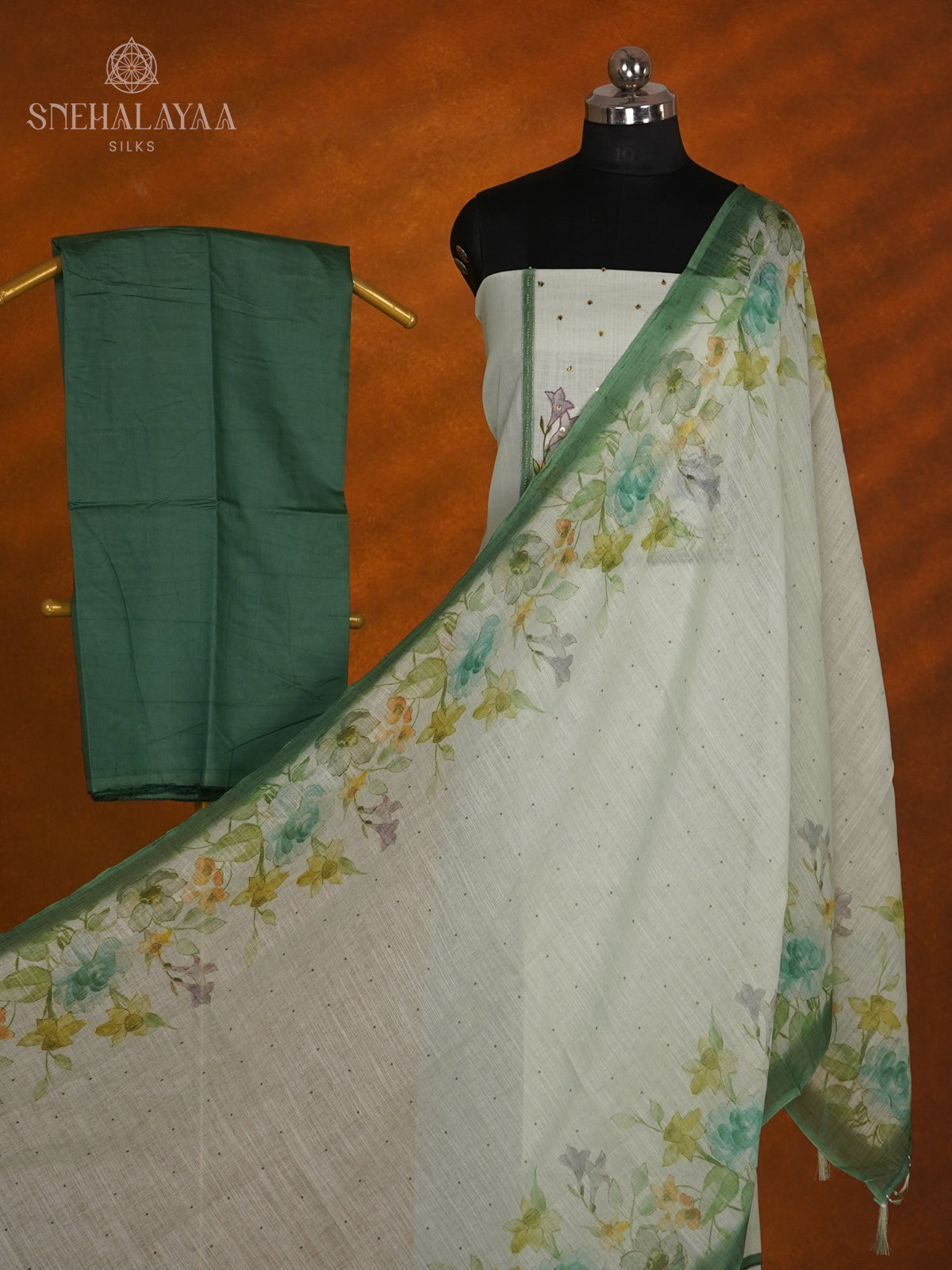 Pale Green Jute Cotton 3-Piece Salwar Suit Material