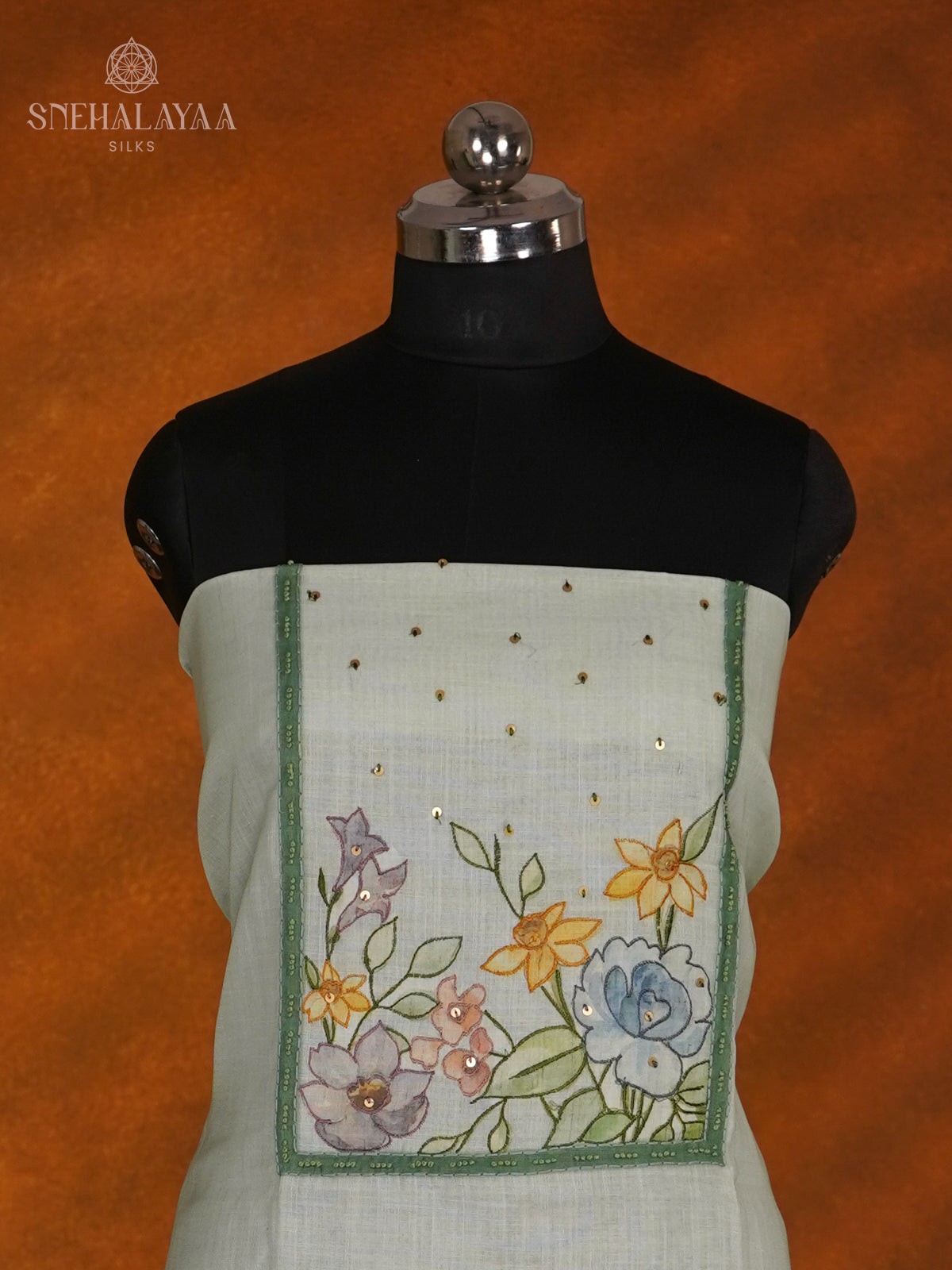 Pale Green Jute Cotton 3-Piece Salwar Suit Material
